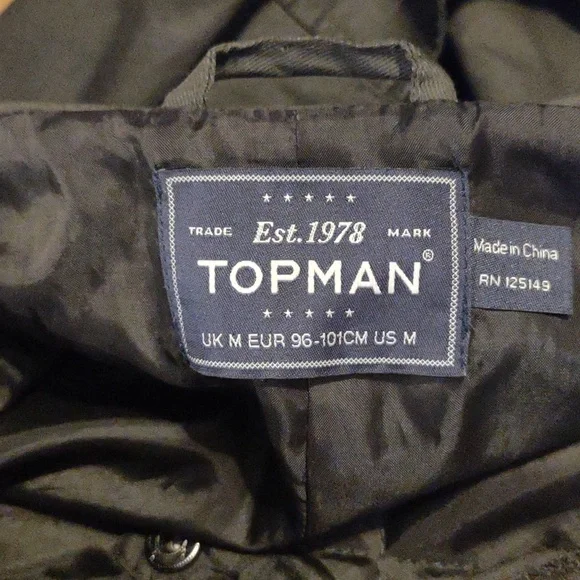 Topman dark green mens medium removable liner g hooded medium length coat
